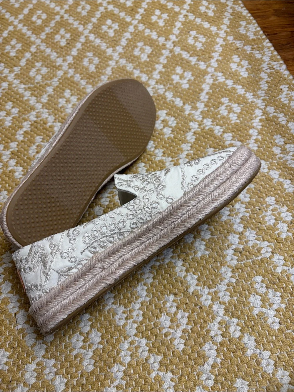 TOMS Cream Embroidered Slip-On Shoes